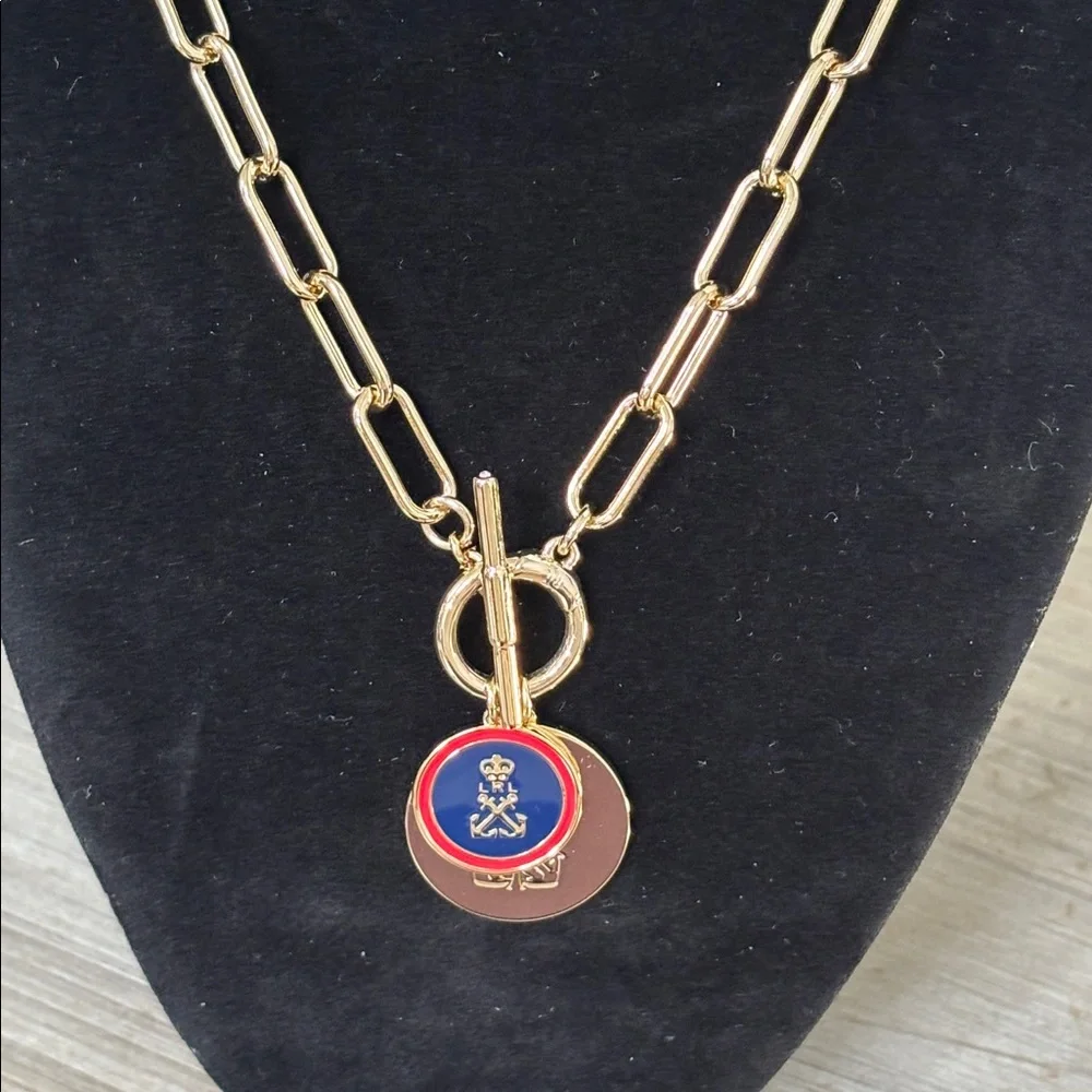 Ralph Lauren Nautical Logo Charm Pendant Link Toggle Necklace - Picture 5 of 11